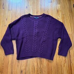 Tommy Hilfiger Purple Braided Crew Neck Sweater Size Large